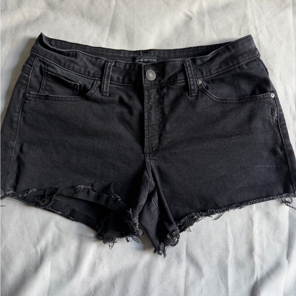 Silver Black Distressed Denim Shorts- W30L/4